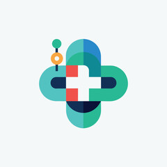 Poster - A logo showcasing a cross in the middle, designed for a contemporary telemedicine service, Design a contemporary logo for a telemedicine service, minimalist logo