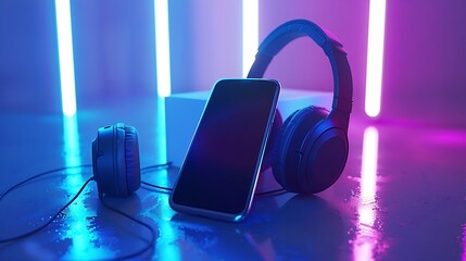 Aufkleber - Mobile phone screen mock up and headphones : Generative AI