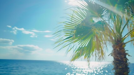 Poster - Beautiful sea view with palm tree on sunny day : Generative AI