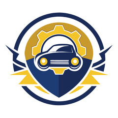 Poster - A car positioned in the center of a circle on a white background, Design a minimalist logo that conveys professionalism in auto repairs