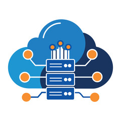 Poster - A cloud serving as a base for a stack of data in a simple and elegant vector logo design, Design a simple and elegant vector logo for a cloud computing platform