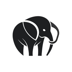 Poster - A minimalist black and white elephant logo displayed on a plain white background, A logo design using negative space creatively, minimalist logo
