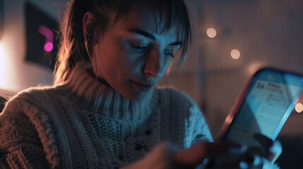 Poster - Woman reading news on mobile phone : Generative AI