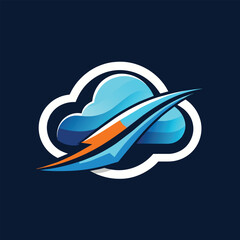 Poster - A blue cloud featuring an orange arrow in the center, Develop a sleek and contemporary logo for a cloud computing brand