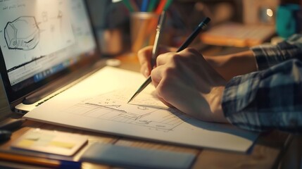 Aufkleber - Website designer creates a sketch application Developing a project drawing an interface mockup : Generative AI