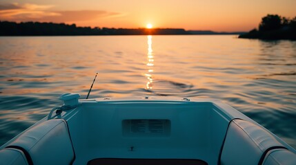 Wall Mural - photo of a sunset view on a lake on a boat that can be used as a background : Generative AI