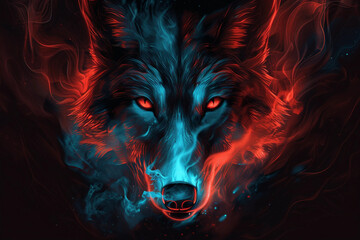 Naklejka na meble A digital illustration of a wolf face with glow 