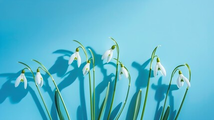 Poster - Composition with snowdrop flowers on color background Creative layout made with snowdrop flowers on bright blue background Flat lay Spring minimal concept : Generative AI