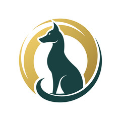 Poster - A dog is sitting inside a circle in this elegant and minimalist logo design, Elegant logo with a minimalist pet silhouette, minimalist logo