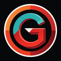 Poster - The letter G is prominently displayed inside a circle on a stark black background, G alphabet letter vector symbol logo