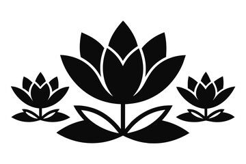 Wall Mural - Vector black lotus icons set on white background. Lotus flower
