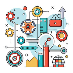 Poster - A colorful poster filled with a variety of different images, shapes, and patterns, A futuristic, geometric pattern representing cutting-edge travel technology