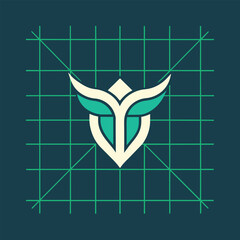 Poster - Modern green and white logo design set against a blue backdrop in a minimalist style, Grid-based layout with a modern twist, minimalist logo