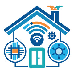 Poster - A house connected to WiFi through a home automation system logo design, Home automation system logo design