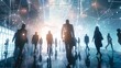 © Johannes - Connecting paths. Futuristic into corporate network. Digital city of business diverse group of individuals embark on journey of connectivity. Silhouettes innovation and web of opportunities
