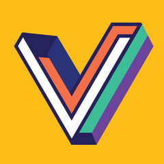 Poster - Vibrant V logo with a check mark design, displayed prominently on a bright yellow background, Letter V with check mark logo icon design