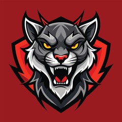 Poster - A modern illustration of a black and white cat with striking yellow eyes against a bold red backdrop, Modern Illustration of a Zombie Cougar, Captivating Logo Design
