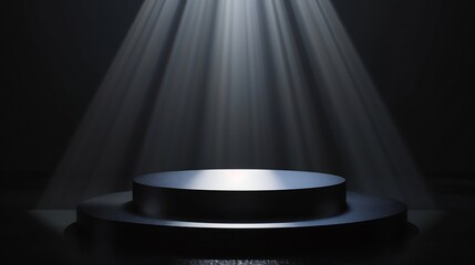Poster - Black abstract table stage with light beams and shadows empty stage podium for products placement and design : Generative AI
