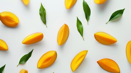 Poster - Creative layout made of mango on the white background Flat lay Food concept : Generative AI