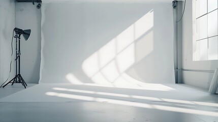 Poster - white studio room with sunlight and shadows background : Generative AI