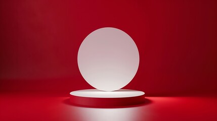 Poster - Abstract empty white podium on red background Mock up stand for product presentation 3D Render Minimal concept Advertising template St Valentines sale : Generative AI