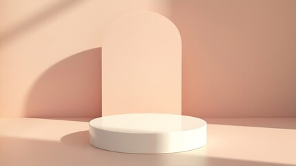 Poster - Abstract empty white podium on pastel background with shadow Mock up stand for product presentation 3D Render Minimal concept Display product : Generative AI