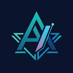 Poster - The letter A is prominently displayed with a sleek geometric design on a dark backdrop, Sleek Logo Design for AI Technology Startup, minimalist logo