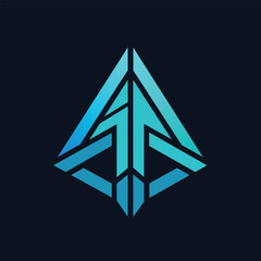 Poster - A sleek blue triangle logo stands out against a black background, Sleek Logo Design for AI Technology Startup, minimalist logo