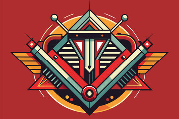 Poster - Abstract geometric shapes in red background, showcasing modern and sleek design elements, Streamlined design with a hint of technical sophistication