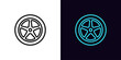 Outline car wheel icon, with editable stroke. Car tire with rim. Car tyres shop, wheel balancing and vehicle service, racing tires, sport car wheels, automobile rim repair, rally race. Vector icon