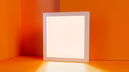 Poster - White empty frame in orange solid color studio scene white lights Halloween background Product display mockup design : Generative AI