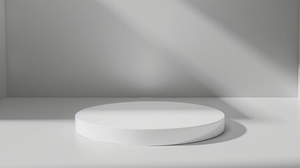 Aufkleber - Abstract empty white podium on grey background Mock up stand for product presentation 3D Render Minimal concept Advertising template : Generative AI
