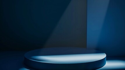 Poster - Blue background for product presentation with shadows and light Empty round podium Mockup : Generative AI