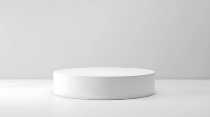 Poster - White podium mockup cylinder shape isolated on white background Pedestal stage or platform for product presentation with empty space for display photo template : Generative AI