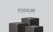 Podium 3D black glossy gold line steps dim light on grey design for product display showroom promotion vector