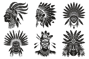 Wall Mural - Native American ornament tribal tattoo black silhouette, American Indian tattoo tribal vector design, Native American tattoo tribal woman