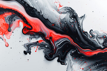 Contemporary Abstract Paint Swirls Background in Beautiful red black white ink paint cloud alcohol drip liquid flow wave abstract splatter color marble background wallpaper generative  