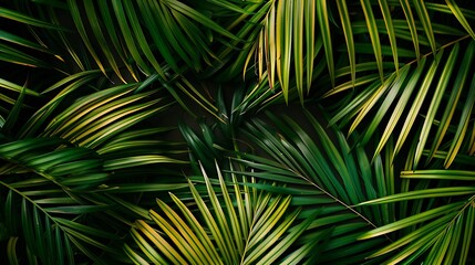 Poster - Summer tropical palm leaves flat lay background with a blank space stylized image : Generative AI