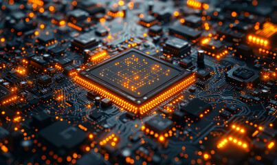 Poster - Futuristic Artificial Intelligence Microchip on Circuit Board with Glowing Connections and Innovative Technology