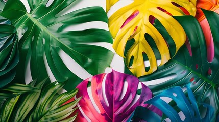 Poster - Creative Layout Made of colorful Tropical Leaves On White Background : Generative AI