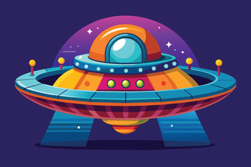 Poster - A cartoon alien ship hovers in the sky, showcasing its unique design and features, Alien spaceship Customizable Disproportionate Illustration