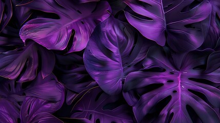 Aufkleber - Creative tropic purple leaves layout Supernatural concept Flat lay Ultra violet colors : Generative AI