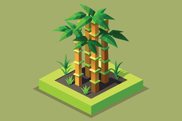 Poster - Isometric illustration of a customizable low poly palm tree against a white background, Bamboo tree Customizable Isometric Illustration