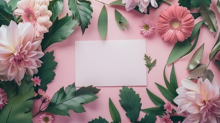 Aufkleber - Creative layout made of flowers and leaves with paper card note Flat lay Nature concept : Generative AI