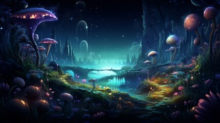 Poster - fantasy dark landscape of magical environment.