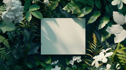 Poster - Creative layout made of flowers and leaves with paper card noteSquare frameNature conceptleaf in forest : Generative AI