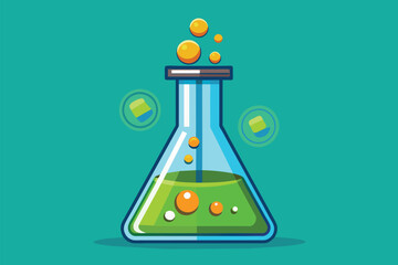Poster - Clear glass beaker filled with vibrant green liquid, chemistry laboratory equipment, Beaker chemistry Customizable Semi Flat Illustration