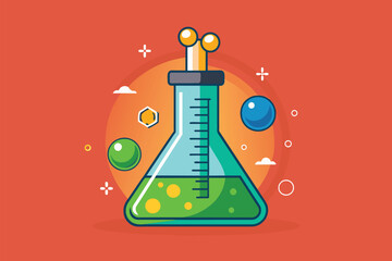 Poster - A beaker containing a liquid substance in a customizable semi-flat illustration, Beaker chemistry Customizable Semi Flat Illustration
