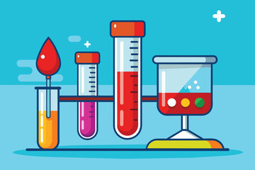 Poster - A variety of test tubes containing colorful liquids in a laboratory setting, Blood test Customizable Disproportionate Illustration