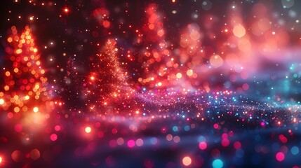 Poster - Vibrant Neon Christmas Abstract Digital Art Graphic with Bold Geometric Patterns and Glowing Futuristic Effects